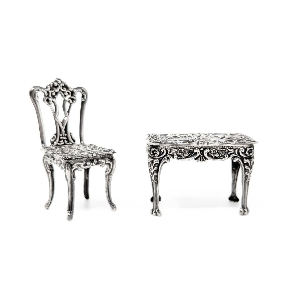 A. Marston & Co Miniature Sterling French Cherub Table and Chair