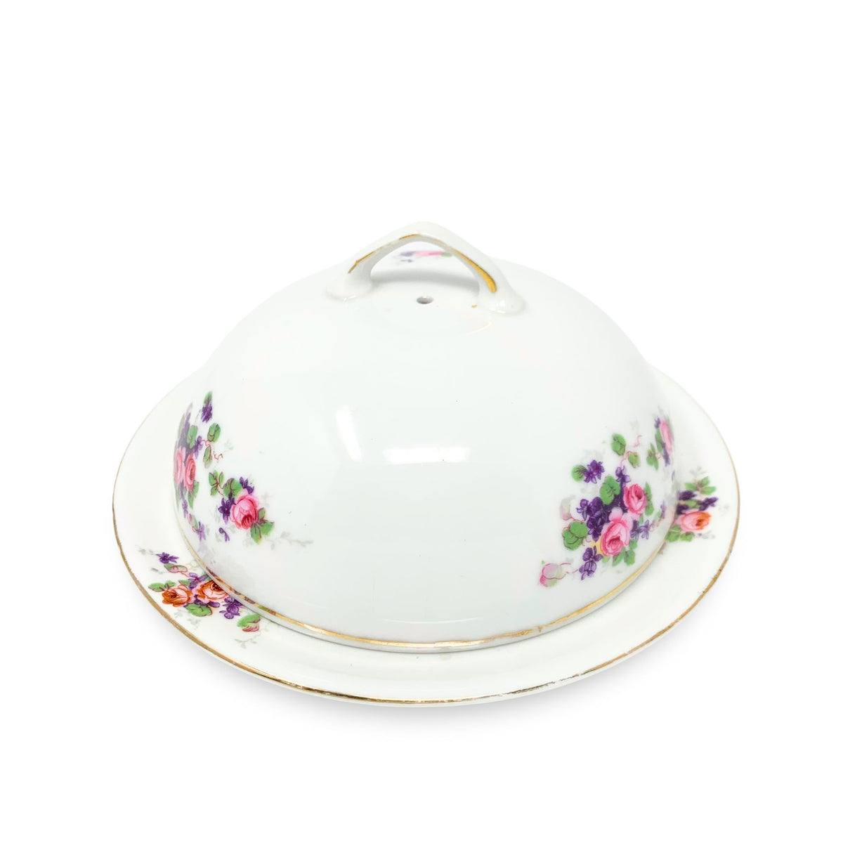Victoria China Czechoslovakia Round Covered Butter Dish W/ Insert