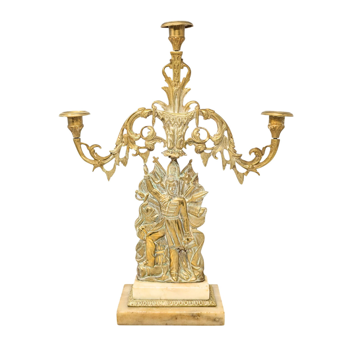 Hungarian Liberation Cast Brass & Marble Candelabra, ca. 1840