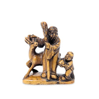 Vintage Carved Stone Figure of Shou Lao (Shouxing), Deer, & Boy