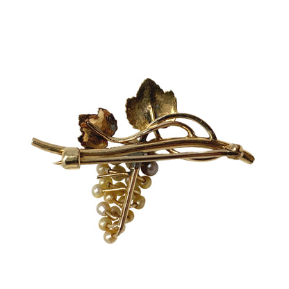 14K Gold Vintage Pearl Grape Cluster Brooch