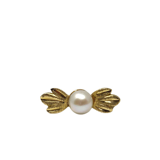 14K Gold Pearl Bow Scarf Clip