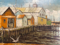 Fisherman's Wharf Oil on Canvas by Albert Swayhoover, ca. 1970