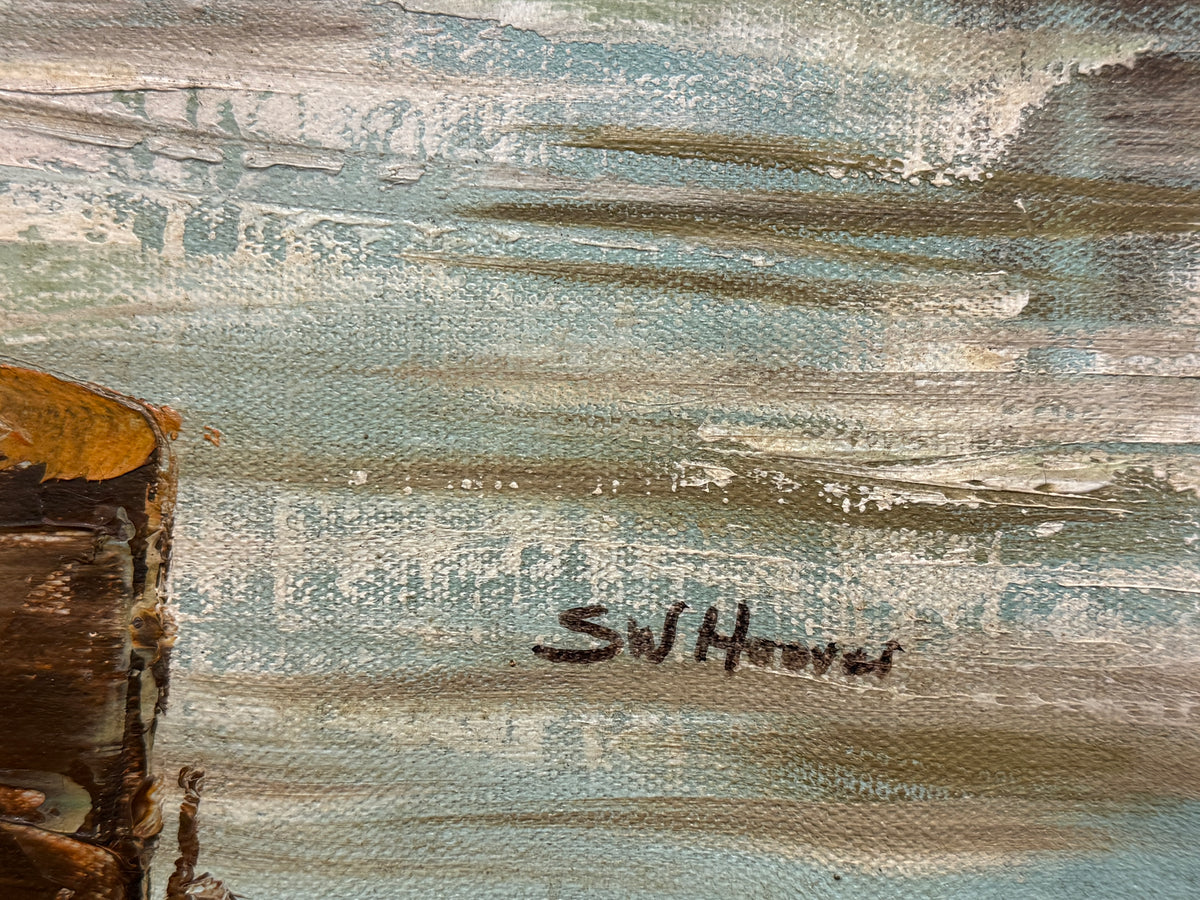 Fisherman's Wharf Oil on Canvas by Albert Swayhoover, ca. 1970