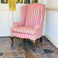 Vintage Pink Striped Wingback Chair
