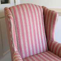 Vintage Pink Striped Wingback Chair