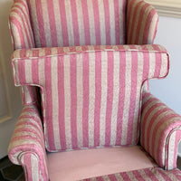 Vintage Pink Striped Wingback Chair