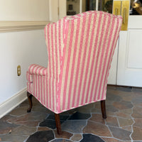 Vintage Pink Striped Wingback Chair