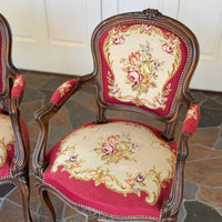 French Walnut Louis XV Needlepoint Armchairs (Pair)