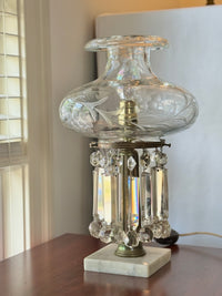 Marble, Brass, & Crystal Prism Electrified Oil Lamp, ca. 1840