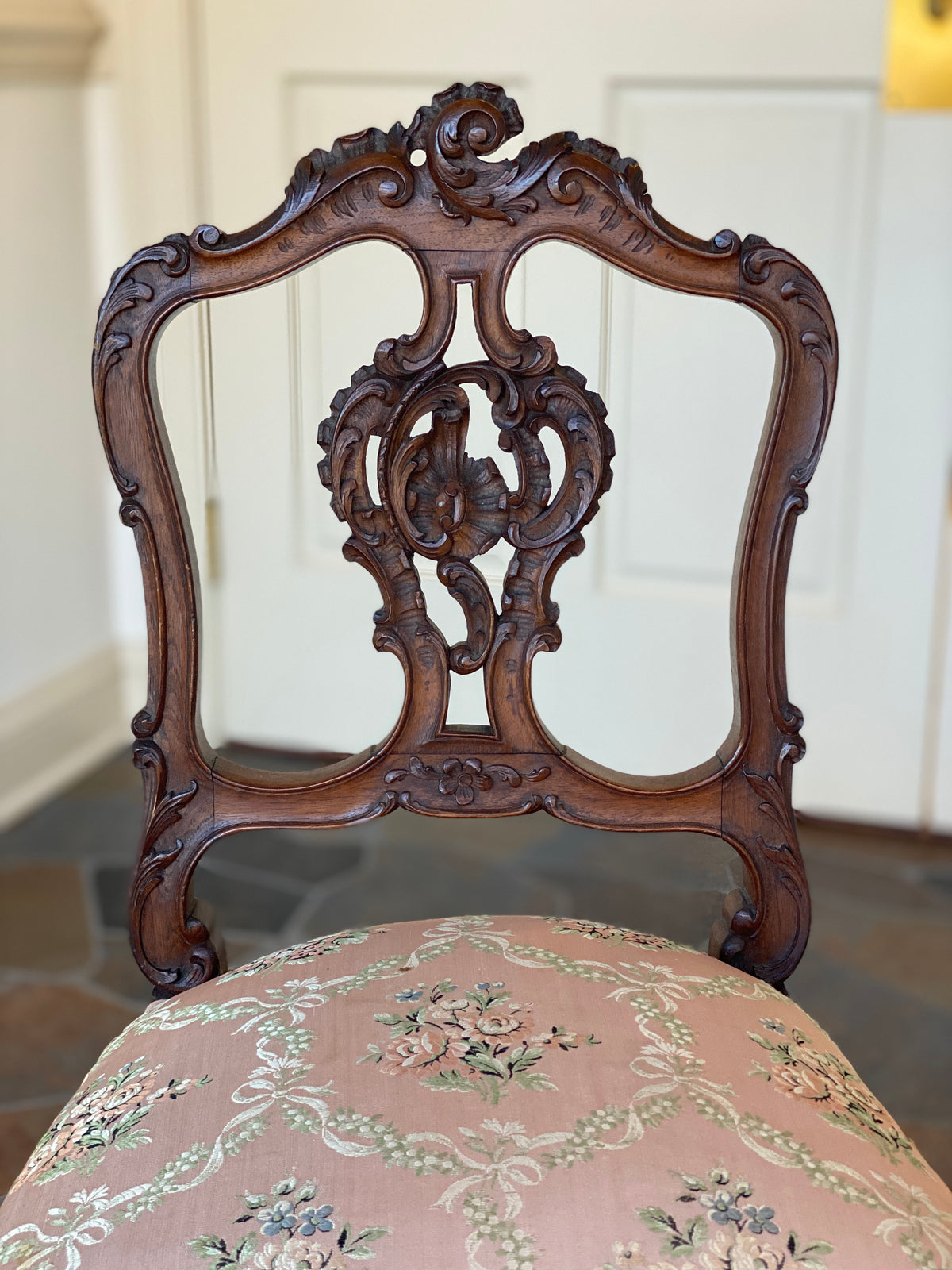 Antique Rococo Petite Carved Vanity Chair