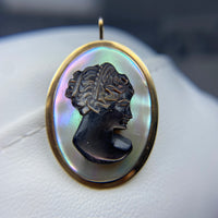 14K Gold Antique Mother of Pearl Mourning Cameo