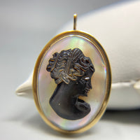 14K Gold Antique Mother of Pearl Mourning Cameo