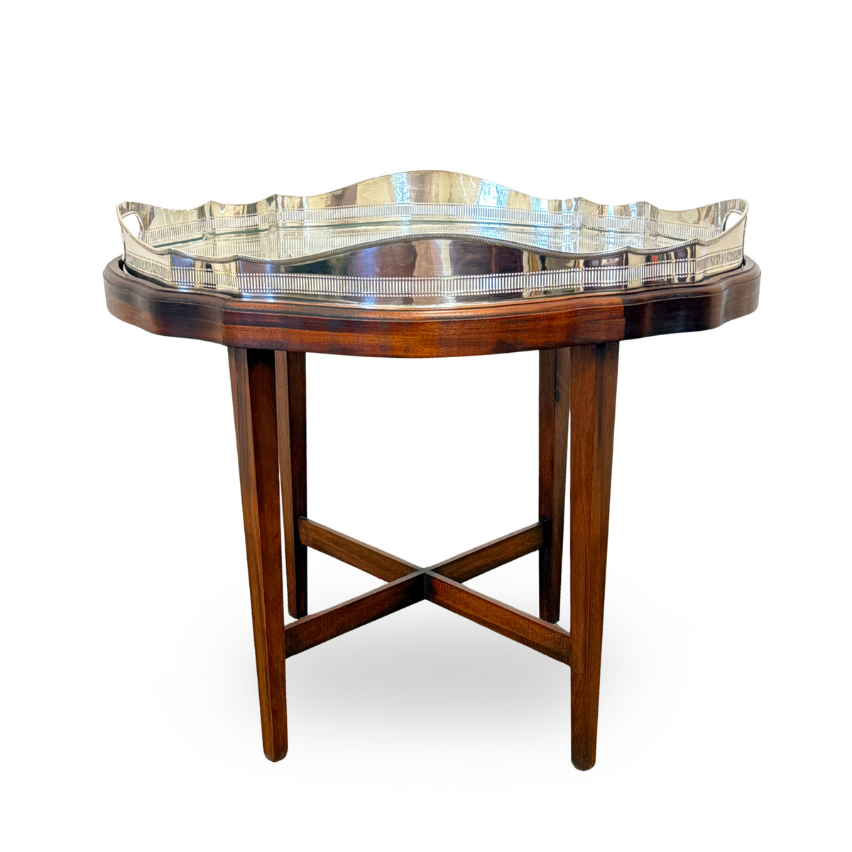 Custom Mahogany Silver Plate Tray Table