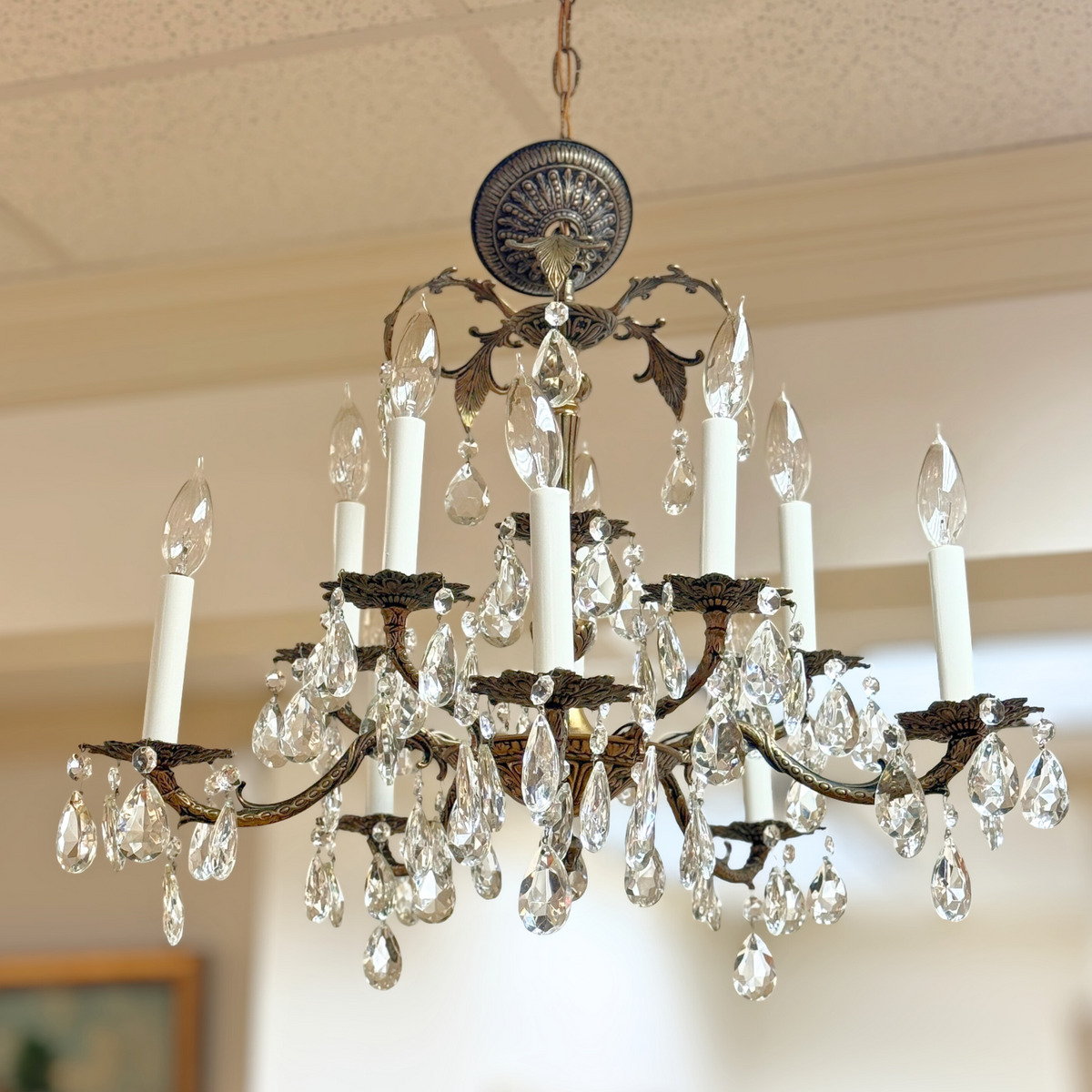Italian Brass & Crystal 10-Light Chandelier