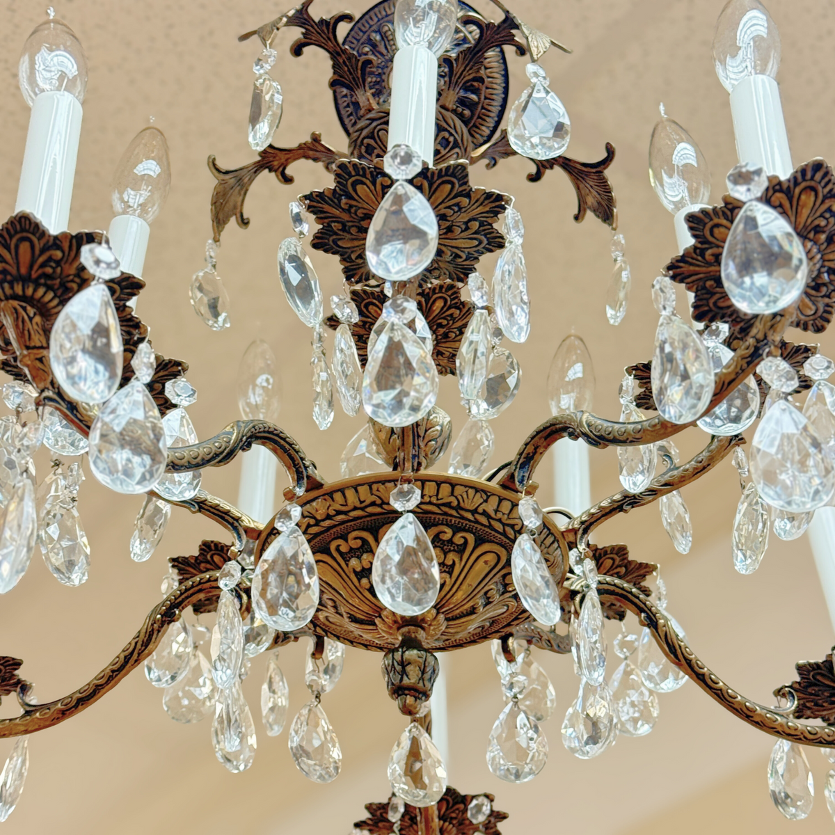 Italian Brass & Crystal 10-Light Chandelier