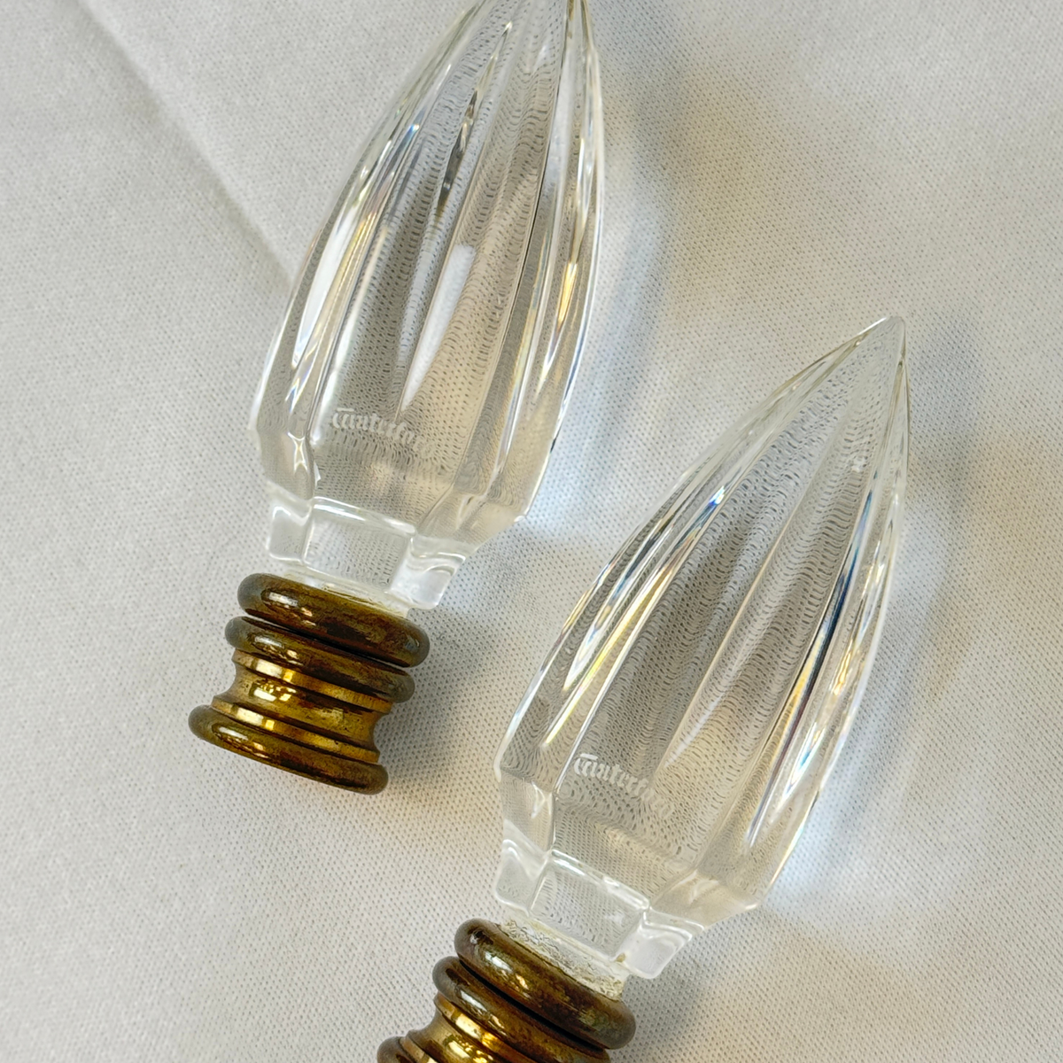 Waterford Crystal "Glencar" Lamps w/ Shades and Finials (Pair)