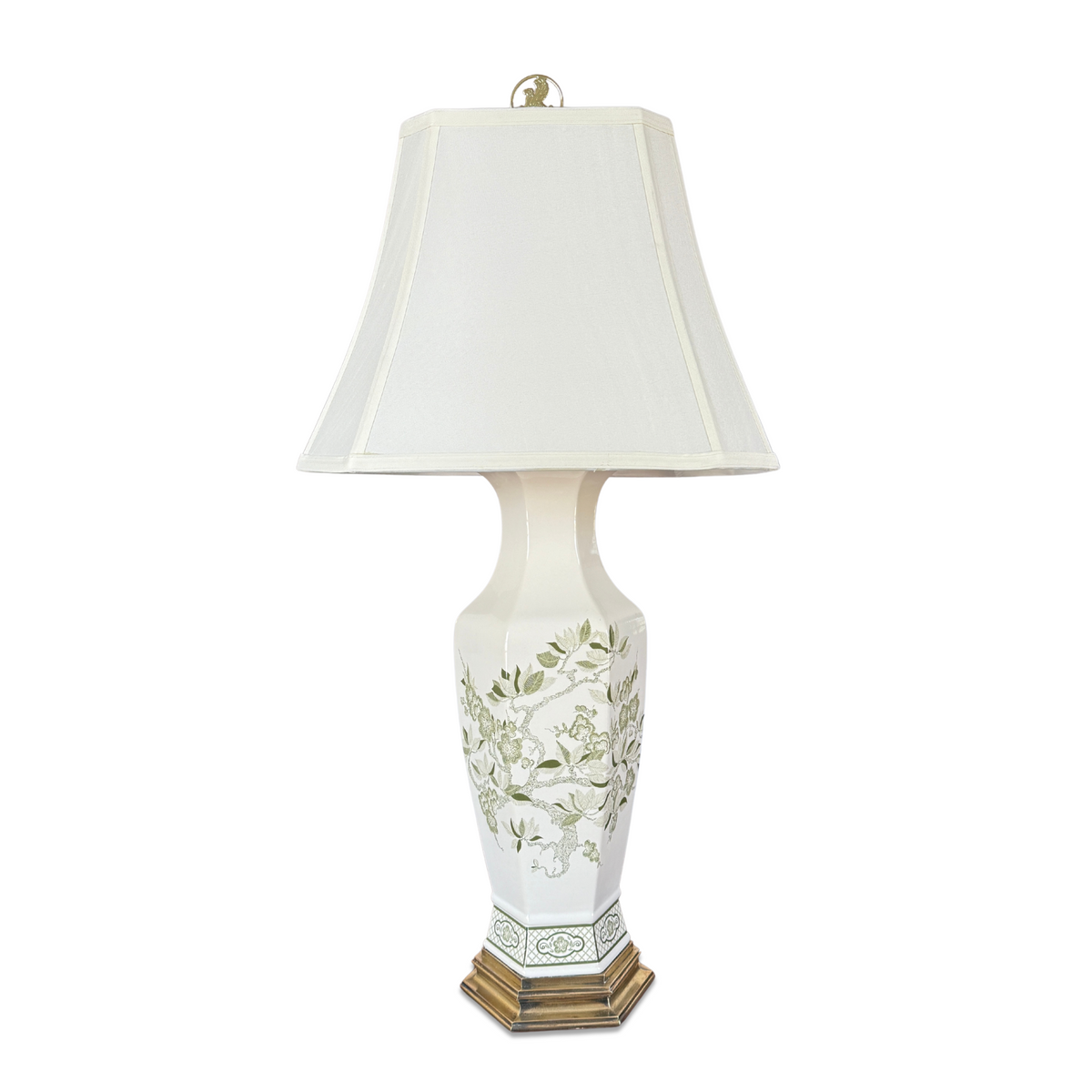 Vintage Green & White Chinoiserie Vase Lamp