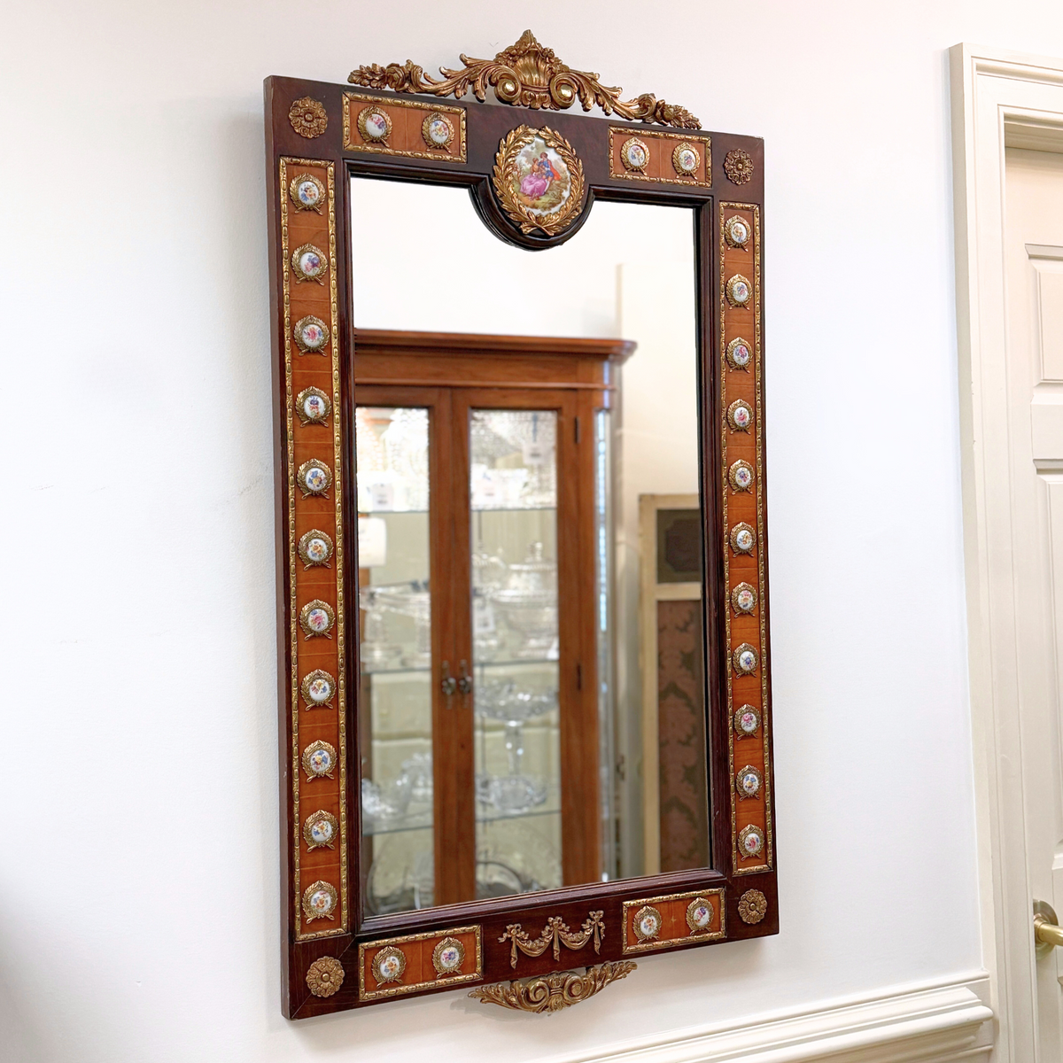 French Walnut & Gilt Ormolu Console with Mirror