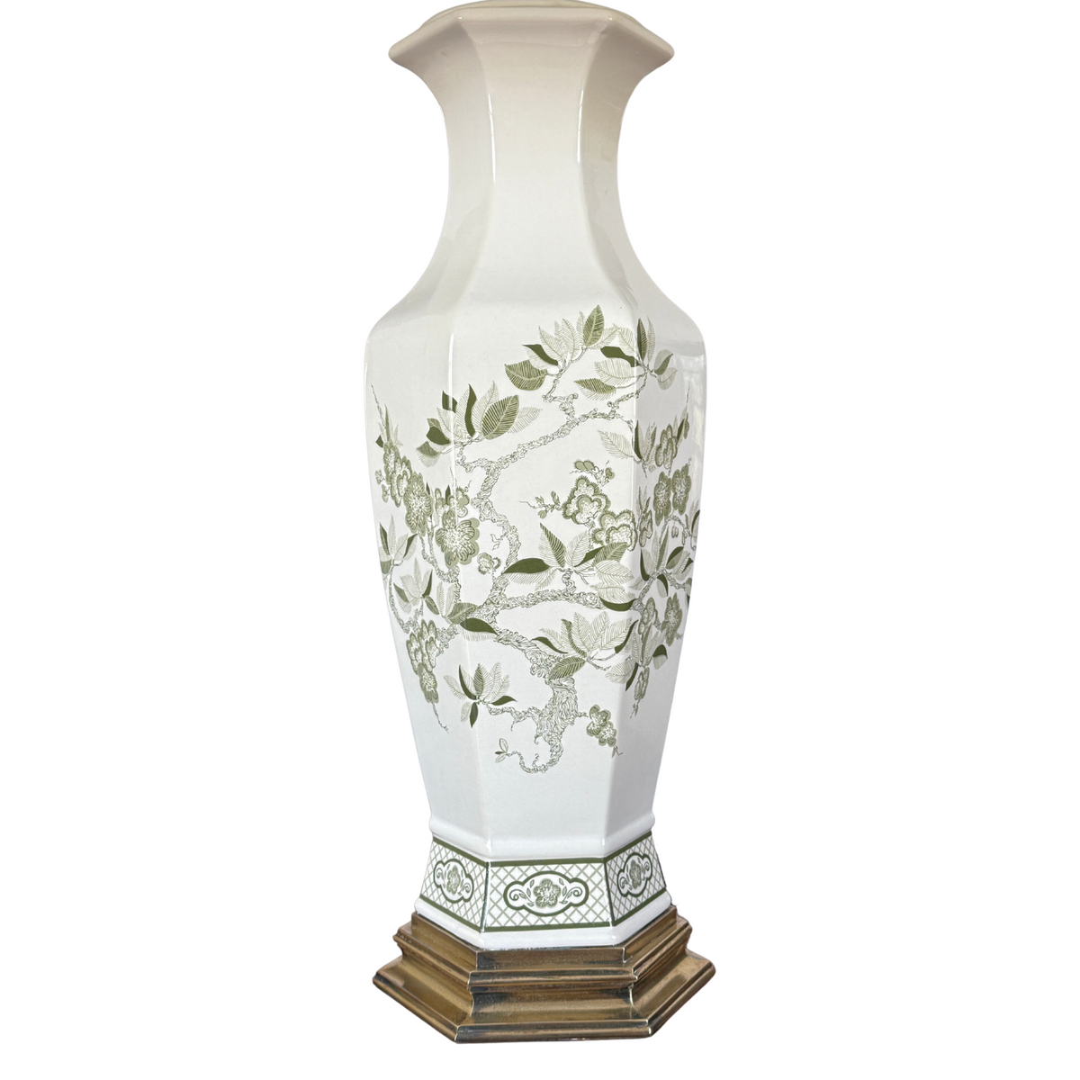 Vintage Green & White Chinoiserie Vase Lamp