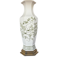 Vintage Green & White Chinoiserie Vase Lamp