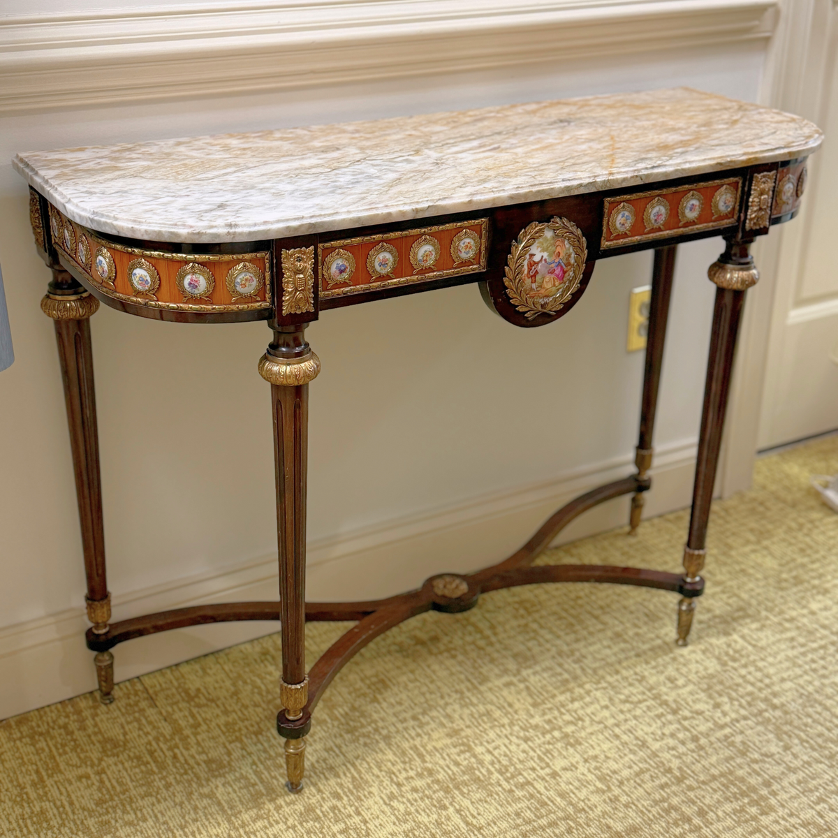 French Walnut & Gilt Ormolu Console with Mirror