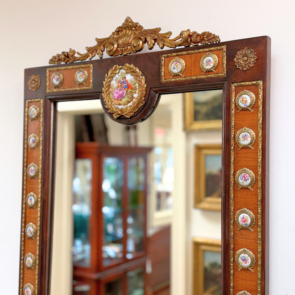 French Walnut & Gilt Ormolu Console with Mirror