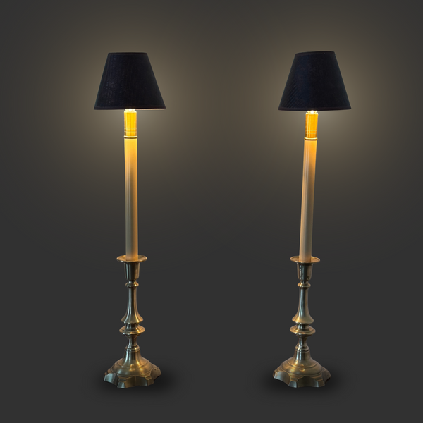 Pair of Brushed Brass Candlestick Buffet Lamps