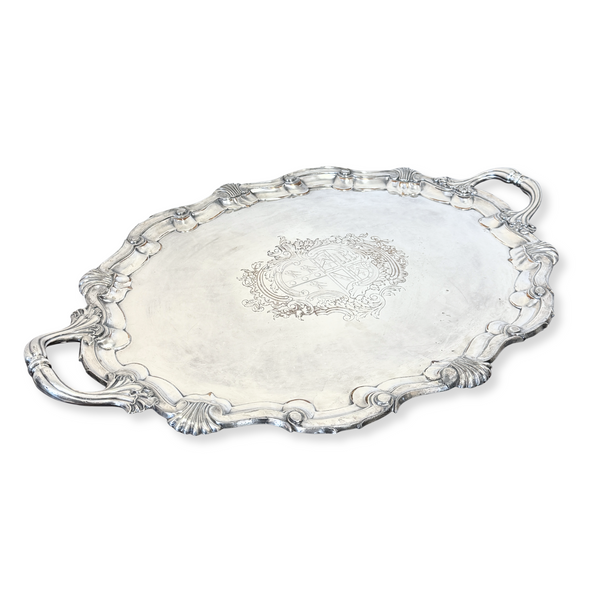 George II Old Sheffield Plate Royal Coat of Arms Tray, ca. 1750
