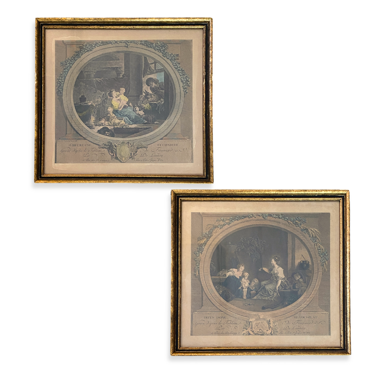 Hand-Colored Fragonard Lithographs by Nicolas de Launay, 18th C. (Pair)