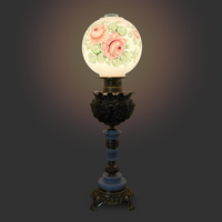Electrified Victorian Banquet Lamp w/ Hand-Painted Globe