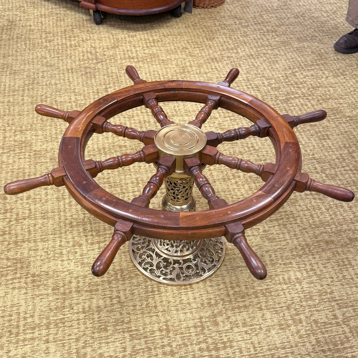 Authentic 36” Teak Ship’s Wheel Coffee Table