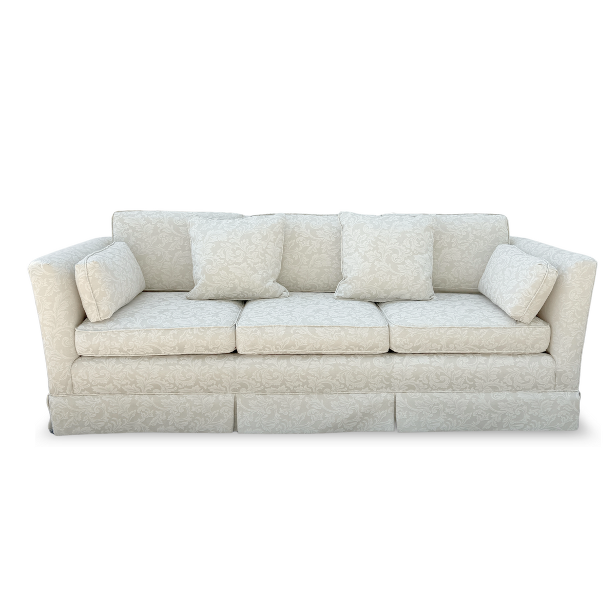 Cream Brocade 3-Cushion Tuxedo Sofa