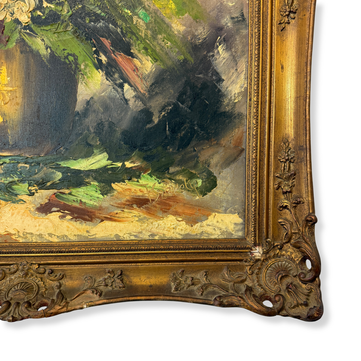 Chrysanthemum Still Life Oil on Canvas by F Szekely