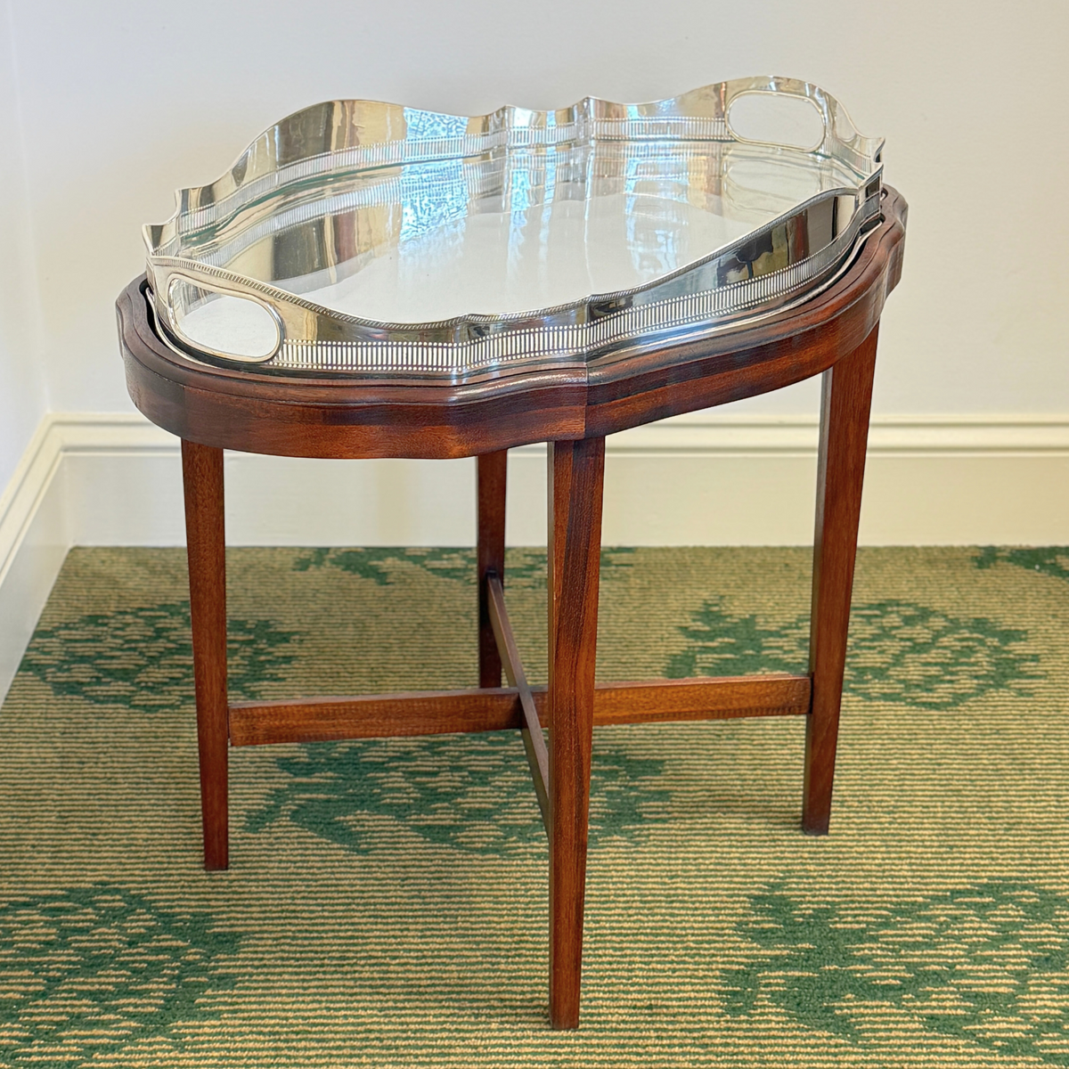 Custom Mahogany Silver Plate Tray Table