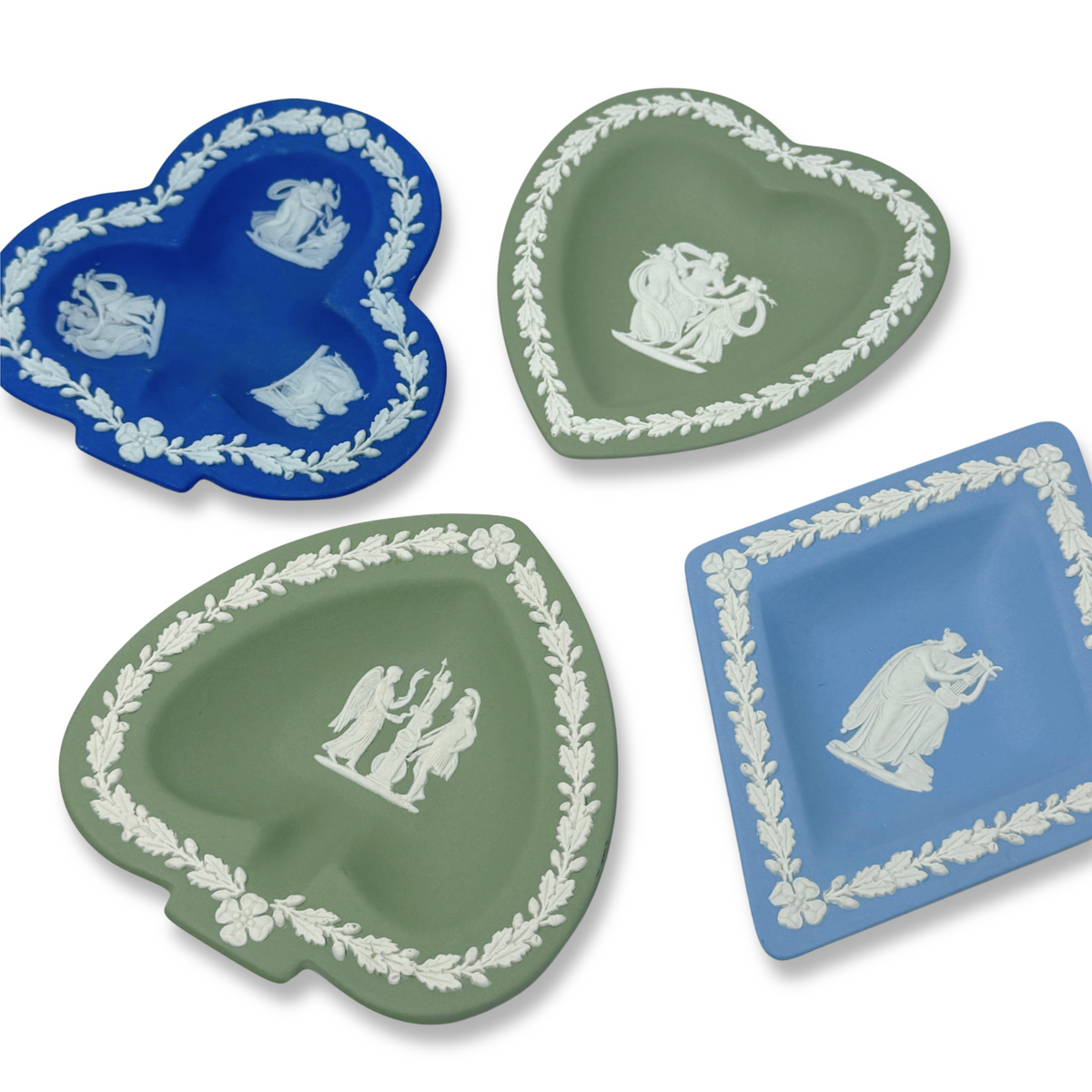 Wedgwood Blue & Green Four Suits 4pc Trinket Dish Set