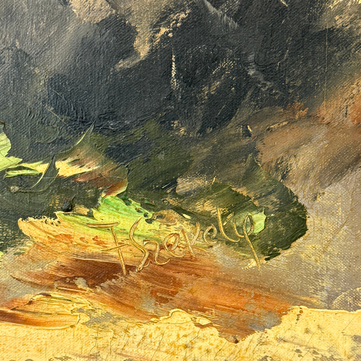 Chrysanthemum Still Life Oil on Canvas by F Szekely