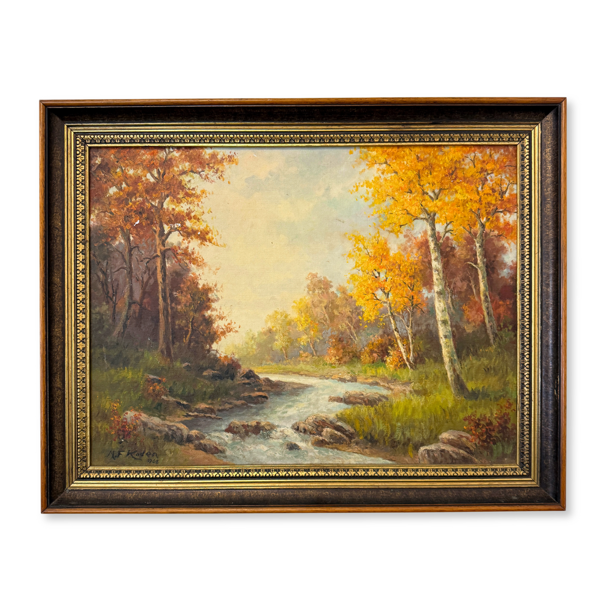 Forest Stream in Autumn Oil on Canvas by M.F. Koden, 1968