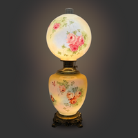 Decorated "Gone with the Wind" Milk Glass Electrified Oil Lamp, ca. 1890