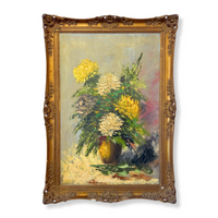 Chrysanthemum Still Life Oil on Canvas by F Szekely
