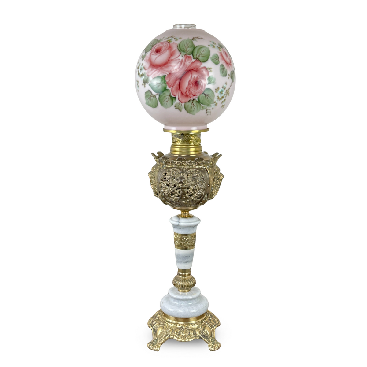 Electrified Victorian Banquet Lamp w/ Hand-Painted Globe
