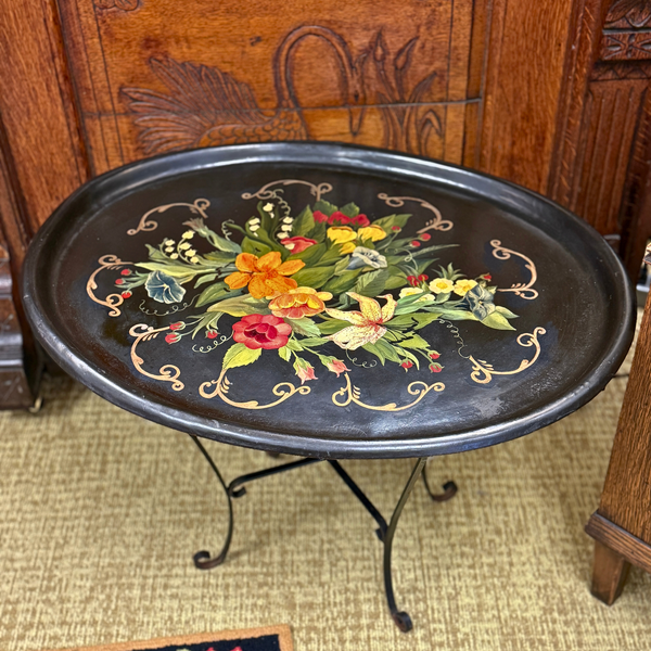 Victorian Hand Painted 2pc Tole Tray Coffee Table