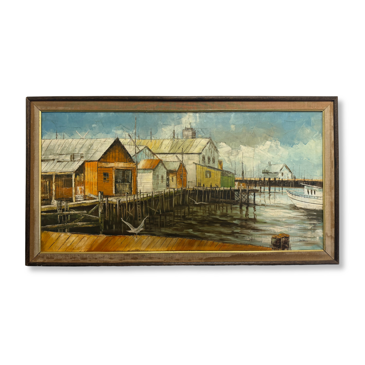 Fisherman's Wharf Oil on Canvas by Albert Swayhoover, ca. 1970