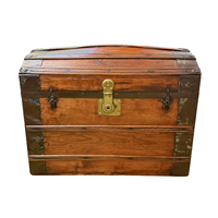 Antique Oak Humpback Steamer Trunk