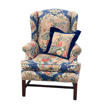 Floral Wingback Chairs w/ Pillows (Pair)