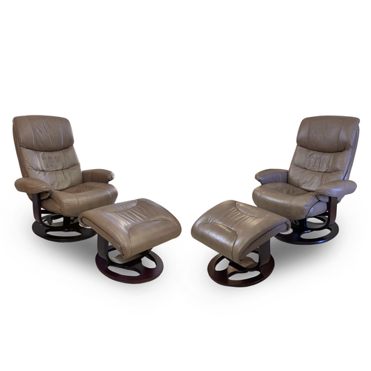 Macy's Faringdon Leather Euro Reclining Chairs & Ottomans (Pair)