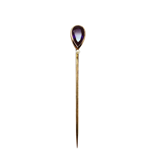 14K Rose Gold Antique Amethyst & Pearl Stick Pin