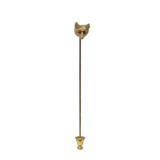 14K Gold Antique Pink Tourmaline Fox Head Stick Pin