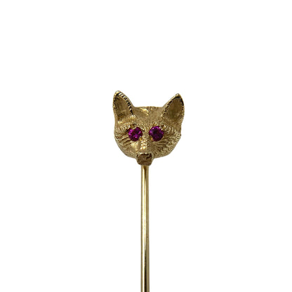 14K Gold Antique Pink Tourmaline Fox Head Stick Pin