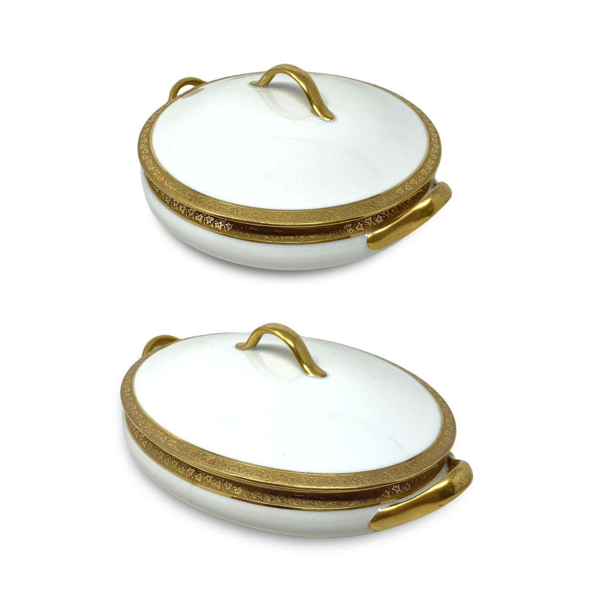 Antique A. Lanternier Limoges Porcelain Pair of Covered Vegetable Dishes